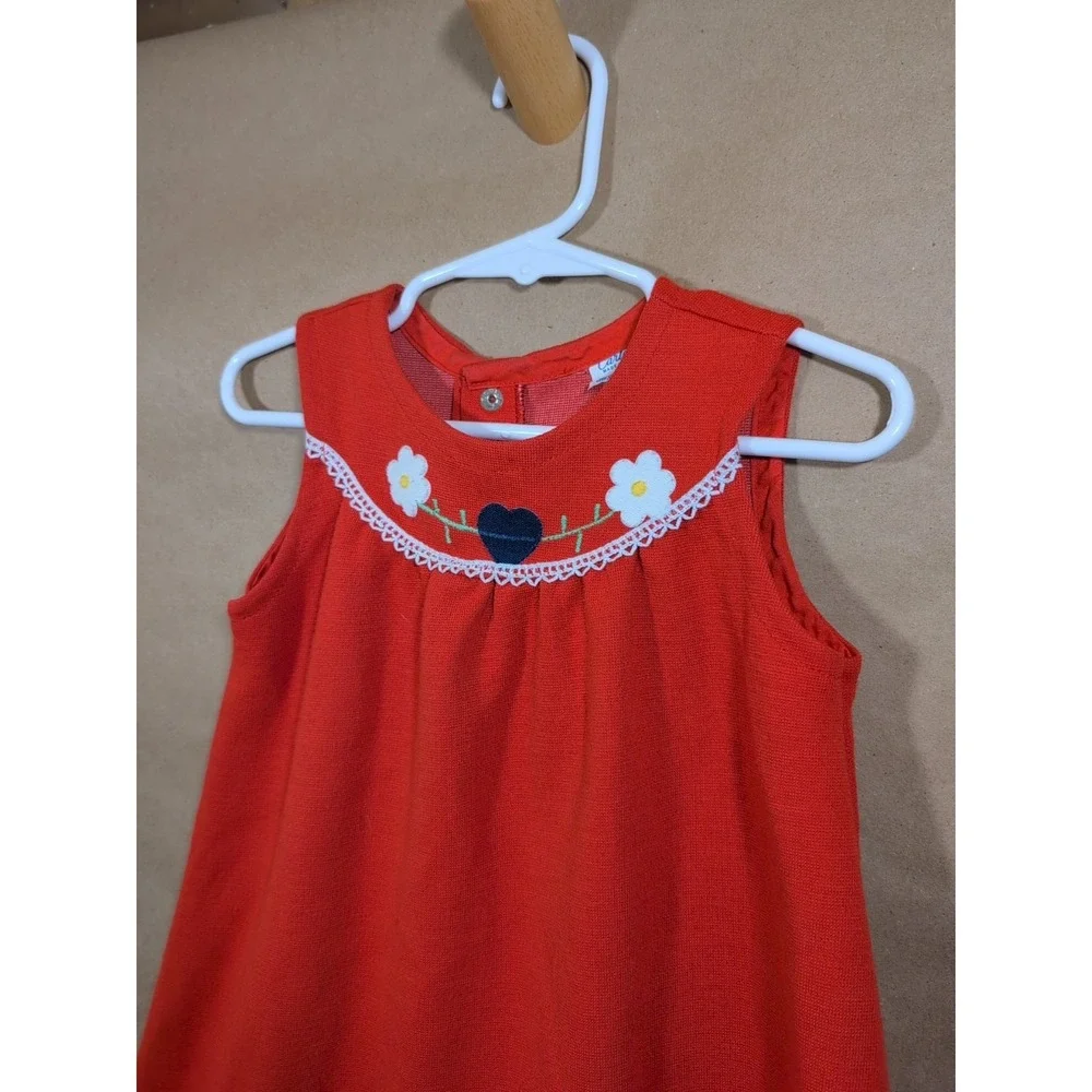Vintage Carter's Girls Size 4 Dress Red With Daisies Heart A-line Sleeveless USA